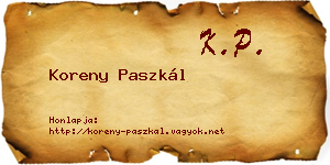 Koreny Paszkál névjegykártya